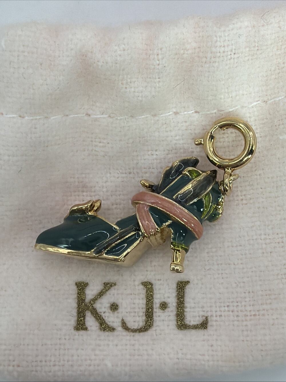 KJL Kenneth Lane Enamel High Heel Shoe Charm Pendant Calla Lily Pouch & Box